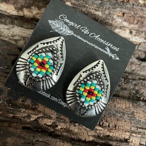 Silver and Multicolor Beaded Earrings